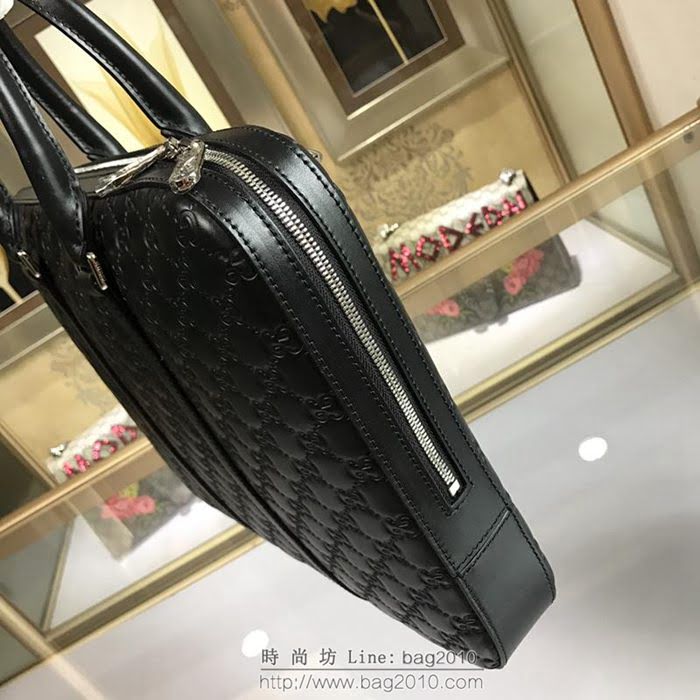 GUCCI 古馳男包 新款 451169 黑色 牛皮壓花 男士公事包 Gucci男手提包